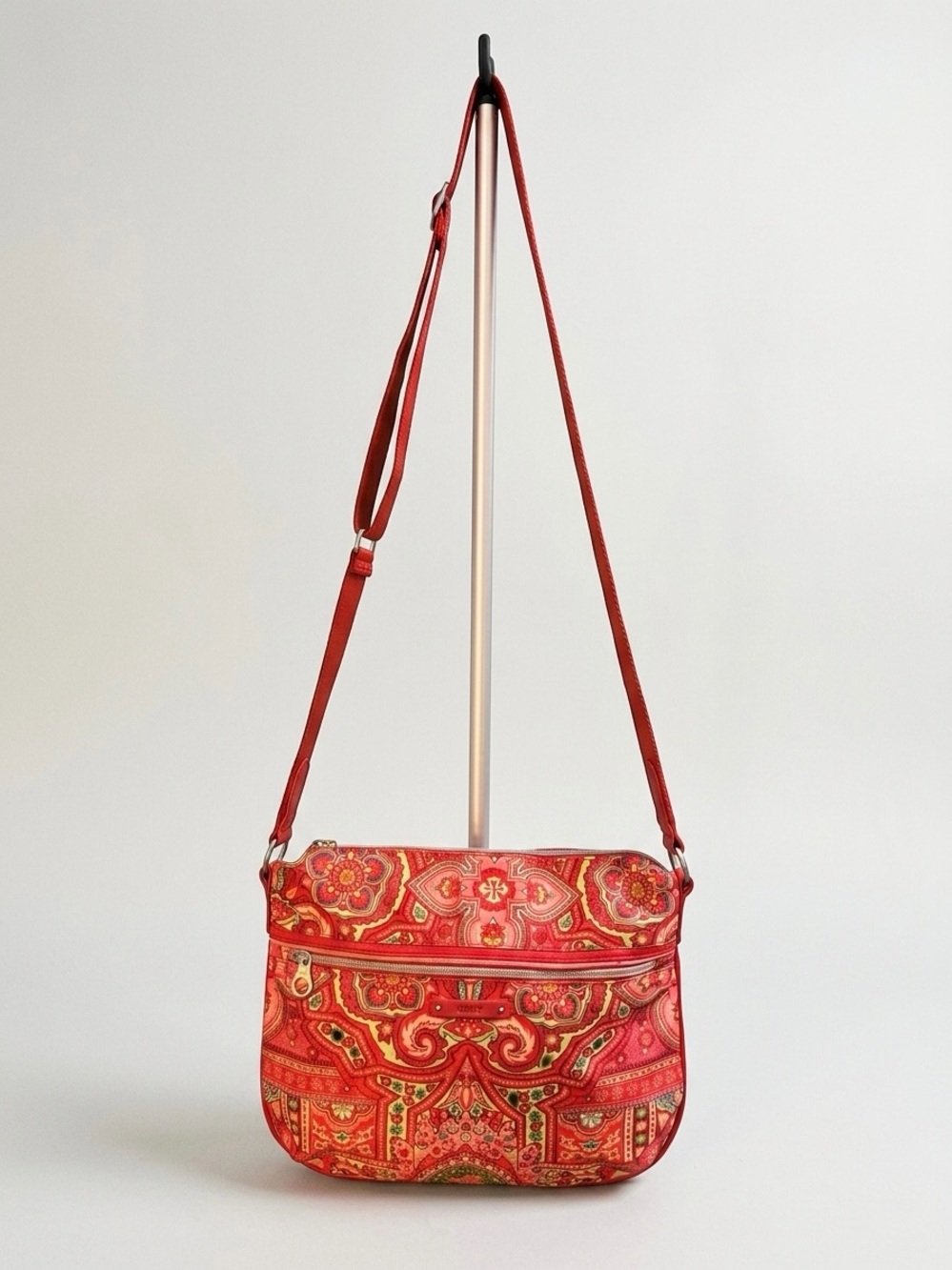 Oilily Red Pink Paisley Floral Crossbody Bag Purse Vintage Retro Boho